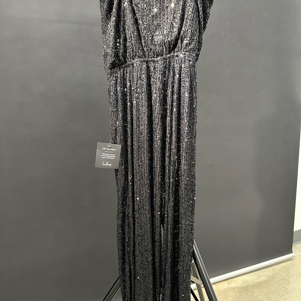 NWT Lulu's Black Sequin Jumpsuit - Picture 3 of 5